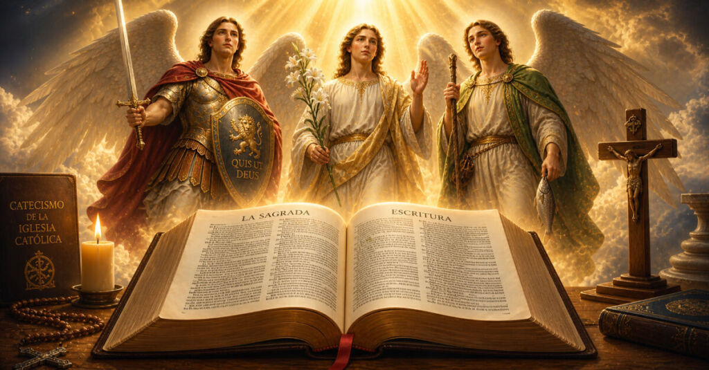 Qué dice la Iglesia Católica sobre los arcángeles según la Biblia y el Catecismo con luz celestial